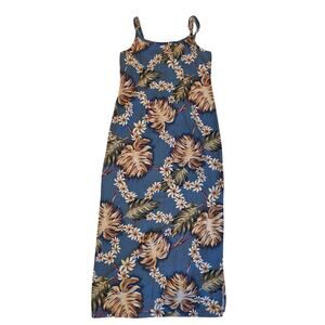 Vintage Hilo Hattie Hawaiian Maxi Dress Tropical Floral Barkcloth Cotton Sz 8
